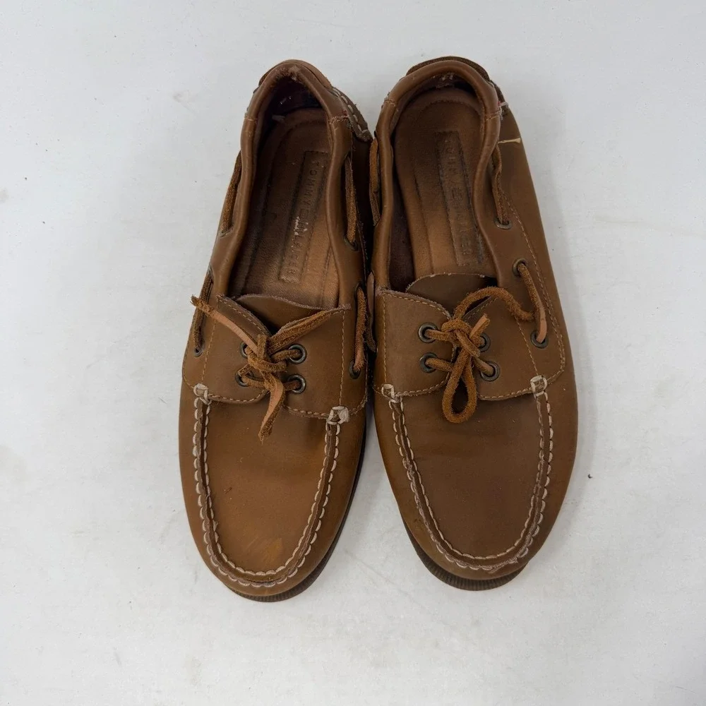 Tommy Hilfiger Mens Tan Leather Boat Shoes Nautical Loafers Size 7